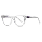 Barrel Hinge Square Blue Light Blocking Glasses in Crystal Clear with Purple Barrel Hinge
