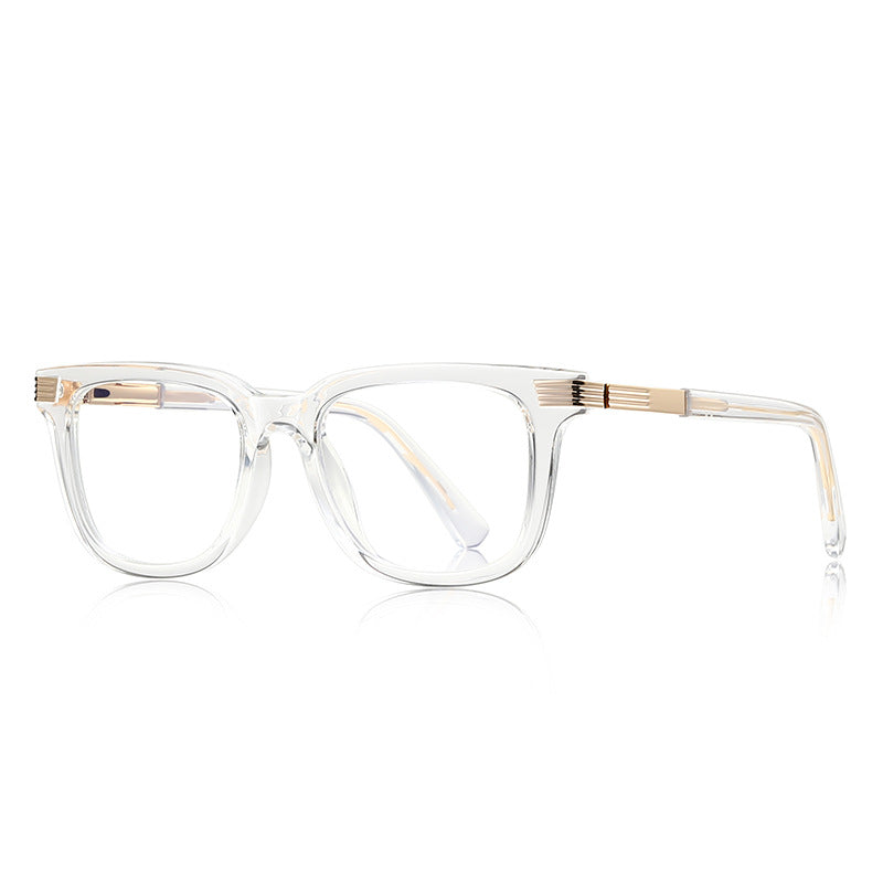 Grooved Bar Square Blue Light Blocking Glasses in Crystal Clear with Grooved Gold Bars