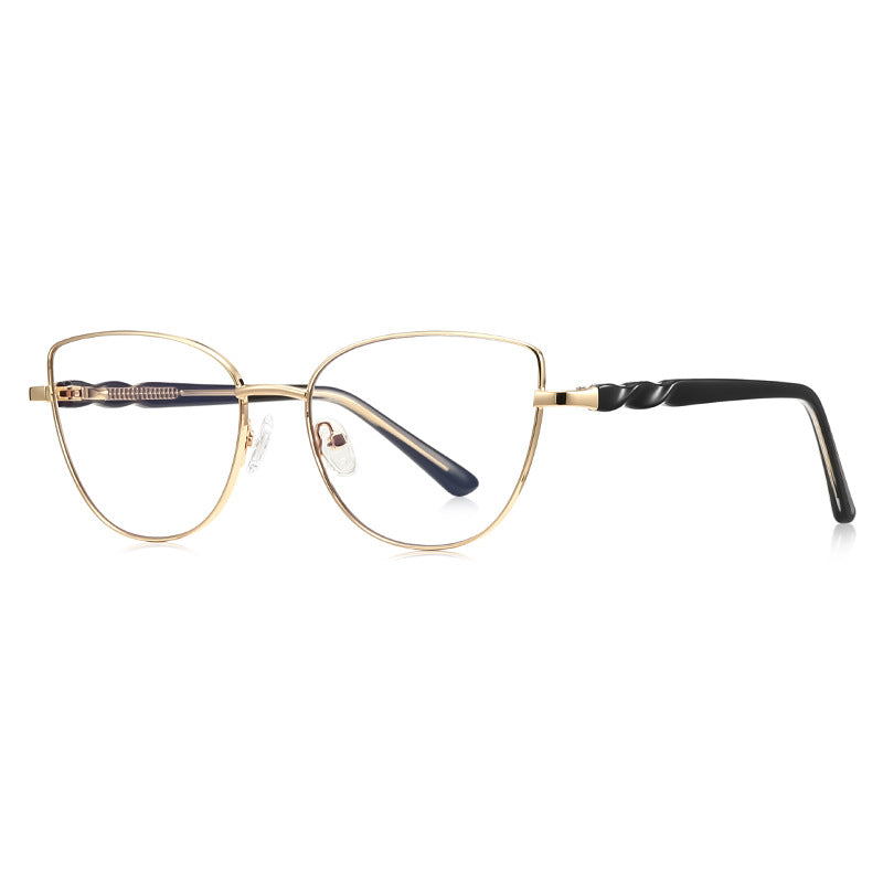 Twisted Temple Butterfly Blue Light Blocking Glasses in Gold with Black Enamel Rim & Black Temples