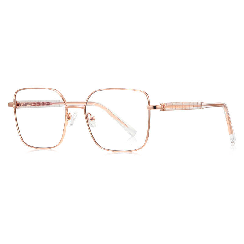 Block Link Metal Square Blue Light Blocking Glasses in Rose Gold with Blush Pink Enamel Rim