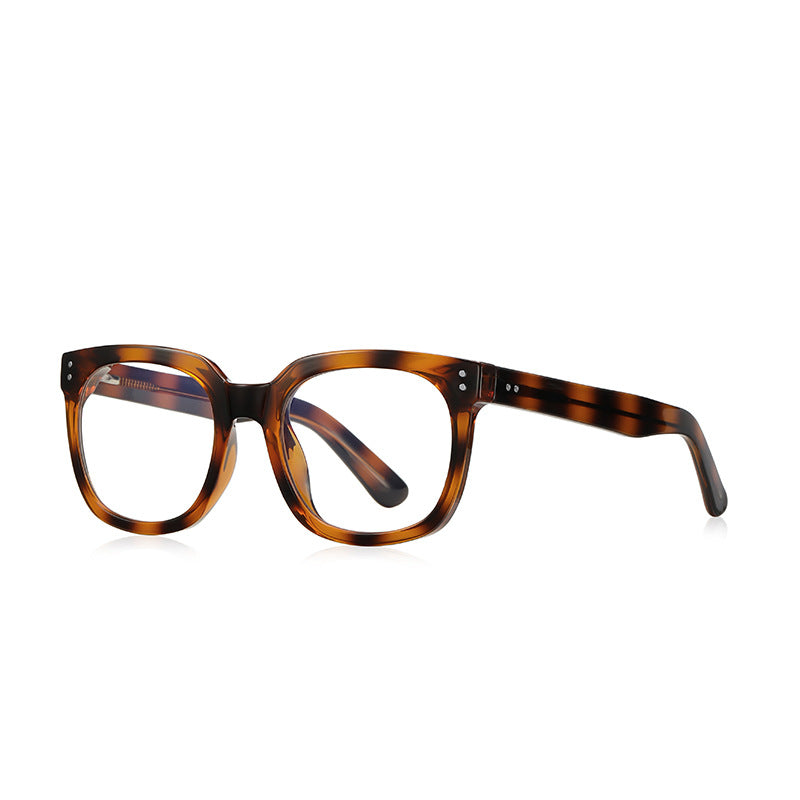 Dual Rivet Keyhole Square Blue Light Blocking Glasses in Amber Leopard Tortoiseshell