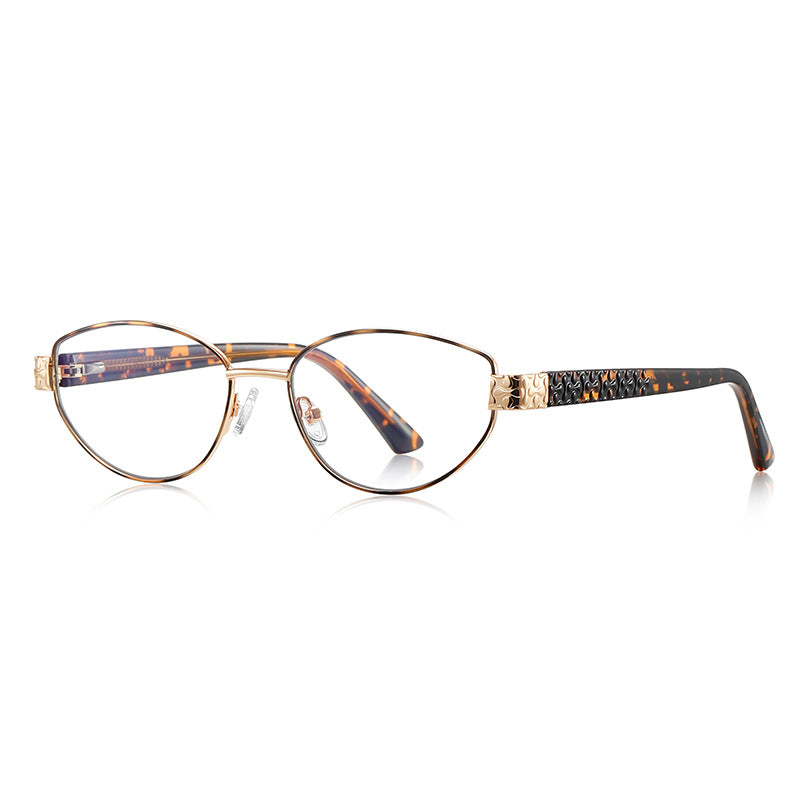 Woven Temple Oval Blue Light Blocking Glasses in Tortoiseshell & Gold