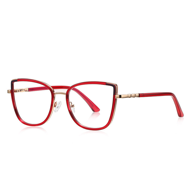 Chic Metal Cat Eye Blue Light Blocking Glasses in Ruby Red &amp; Rose Gold