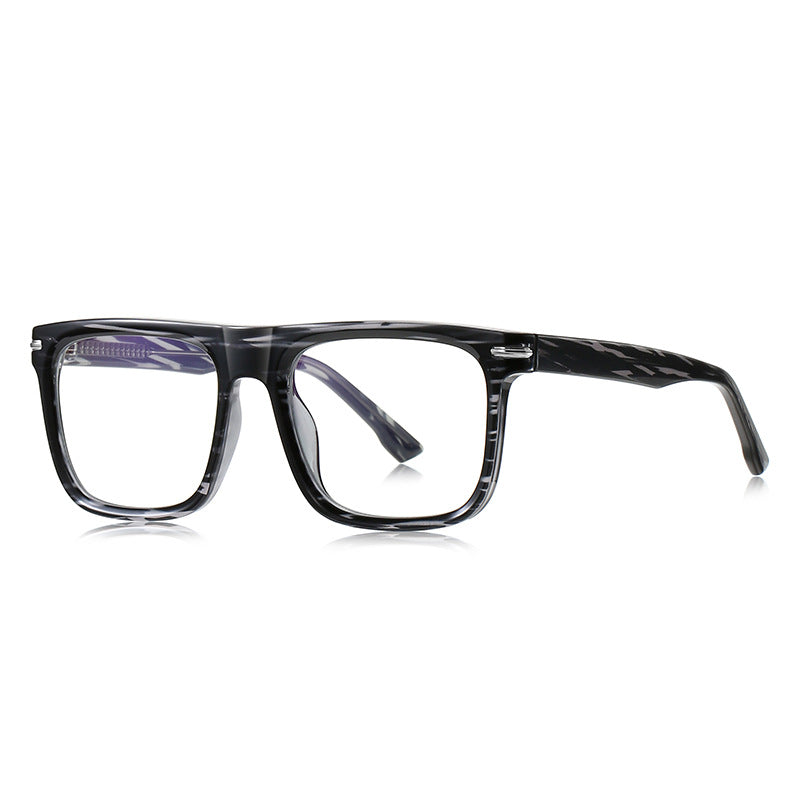 Oversized Square Flat-Top Acetate Blue Light Blocking Glasses in Charcoal Grey Stripe