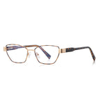 Grid-Texture Metal Cat Eye Blue Light Blocking Glasses in Gold & Tortoiseshell