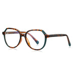 Braided Temple Geometric Blue Light Blocking Glasses in Tortoiseshell & Green