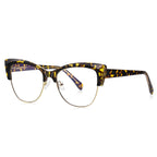 Winged Browline Cat Eye Spring Hinge Blue Light Blocking Glasses in Classic Tortoise with Gold Wire Rim