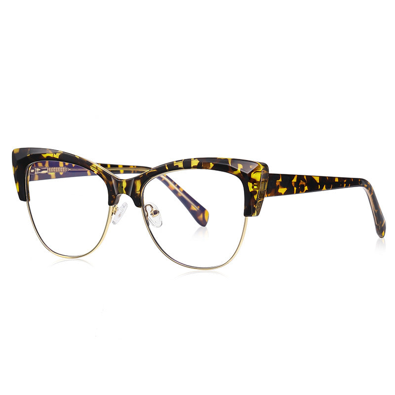 Winged Browline Cat Eye Spring Hinge Blue Light Blocking Glasses in Classic Tortoise with Gold Wire Rim