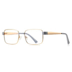 Dual Rivet Metal Rectangle Blue Light Blocking Glasses in Gold with Grey Bridge & Endpiece Blocks