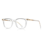 Ribbed Hinge Square Blue Light Blocking Glasses in Crystal Clear with Gold Hinge