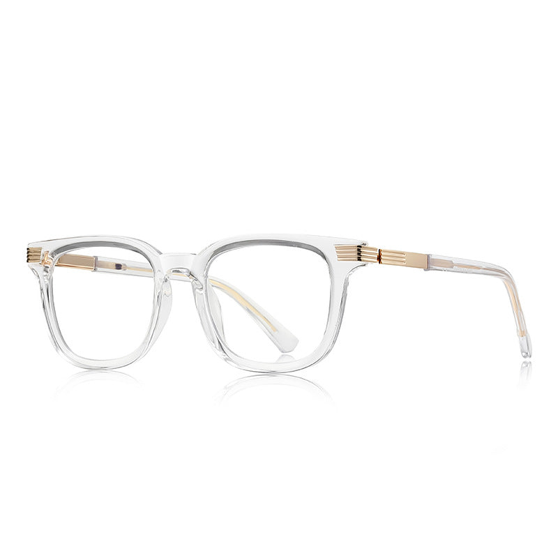 Ribbed Hinge Square Blue Light Blocking Glasses in Crystal Clear with Gold Hinge