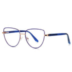 Ladder Temple Metal Cat Eye Blue Light Blocking Glasses in Gold with Royal Blue Enamel Rim