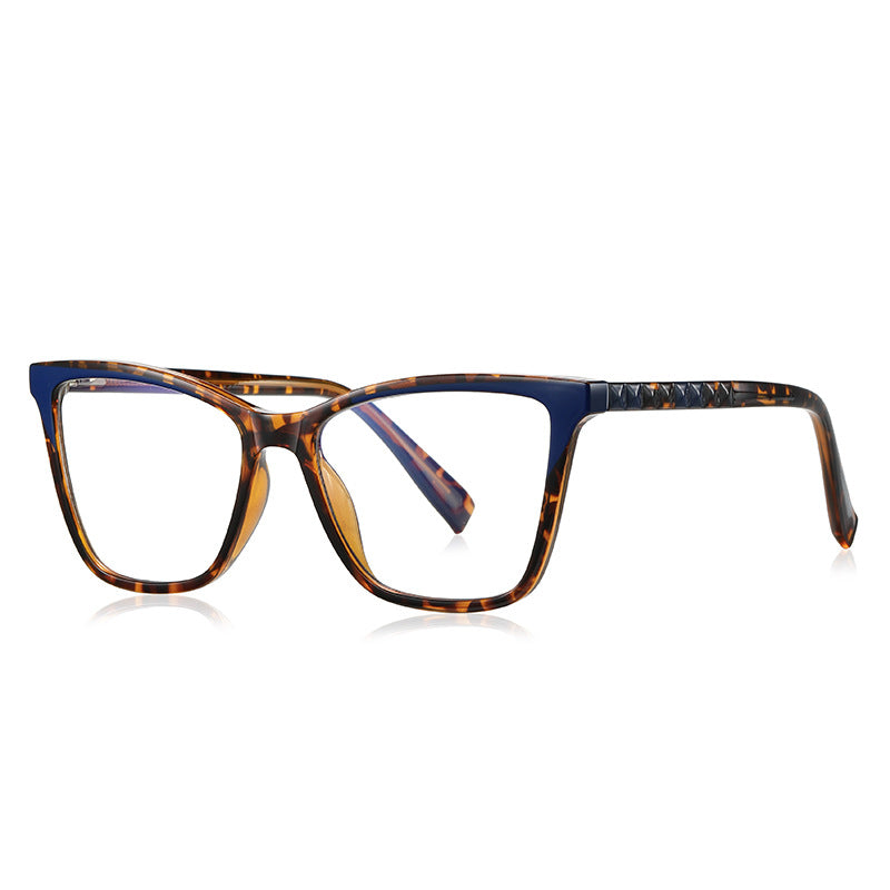 Colorblock Pyramid Stud Cat Eye Blue Light Blocking Glasses in Tortoiseshell with Navy Wingtips