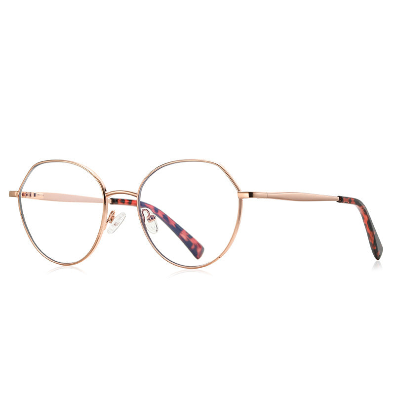 Geometric Metal Round Blue Light Blocking Glasses in Rose Gold