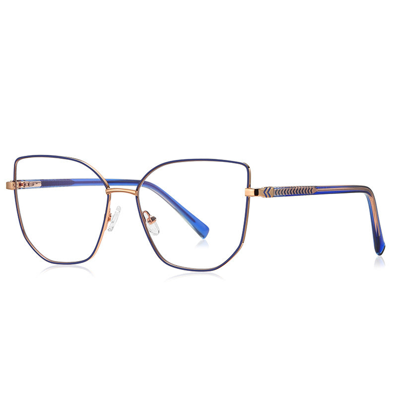 Braided Temple Butterfly Blue Light Blocking Glasses in Rose Gold with Royal Blue Enamel Rim