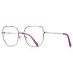 Slim Metal Butterfly Blue Light Blocking Glasses in Silver with Purple Enamel Rim