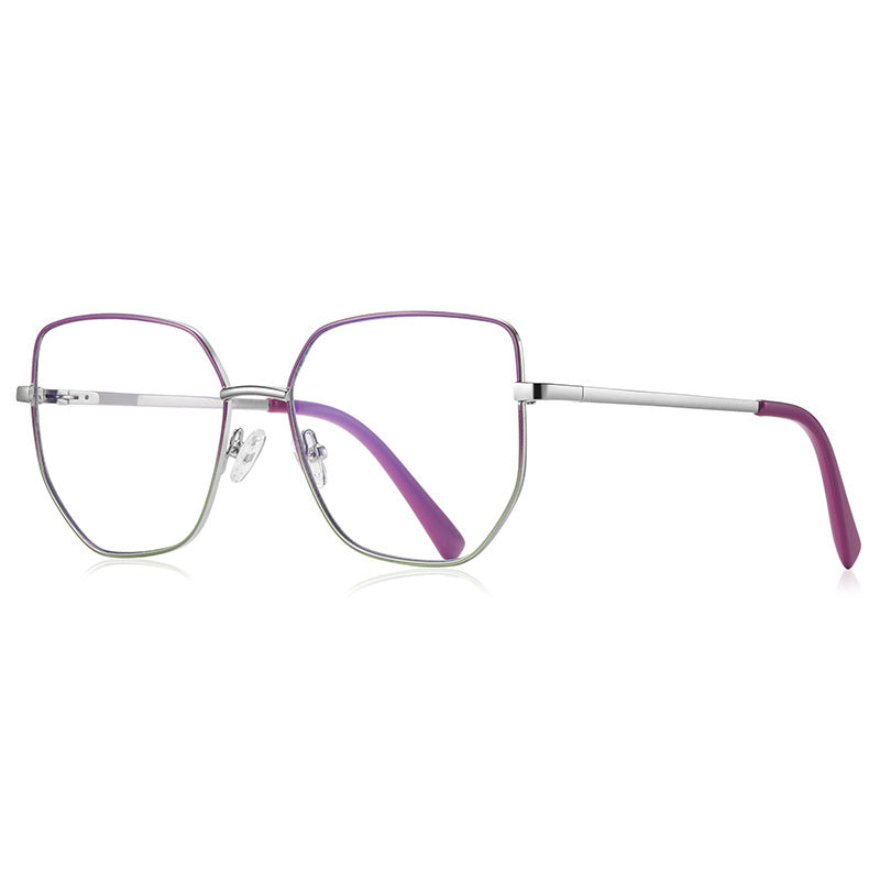 Slim Metal Butterfly Blue Light Blocking Glasses in Silver with Purple Enamel Rim