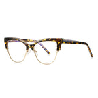 Clubmaster Cat Eye Blue Light Blocking Glasses in Amber Leopard Tortoiseshell & Gold