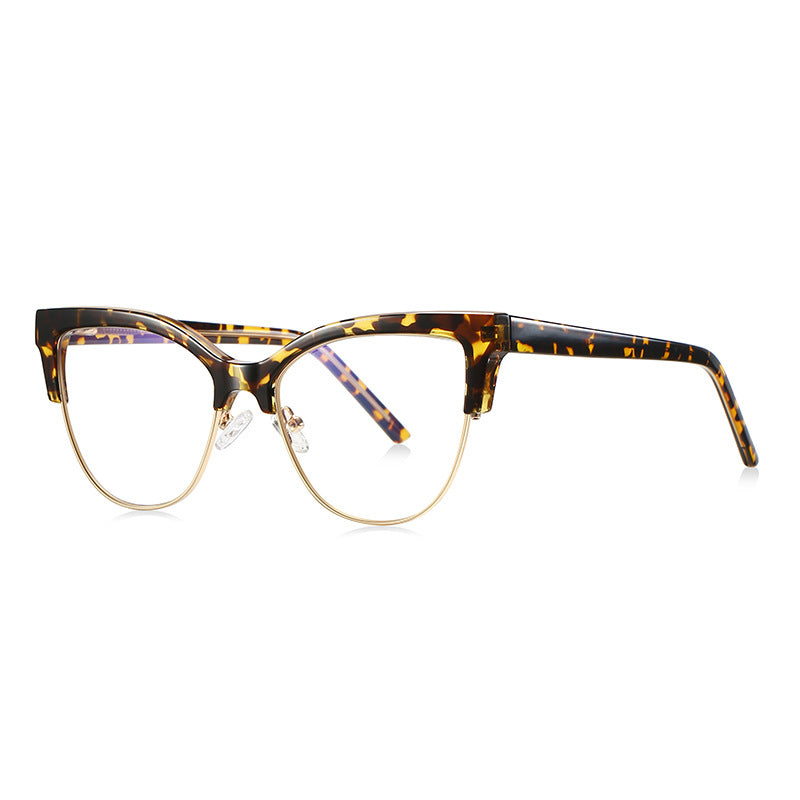 Clubmaster Cat Eye Blue Light Blocking Glasses in Amber Leopard Tortoiseshell & Gold