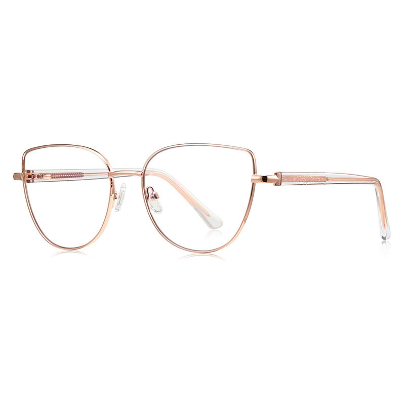 Enamel Trim Cat Eye Blue Light Blocking Glasses in Rose Gold with Blush Pink Enamel Rim