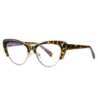 Winged Browline Cat Eye Blue Light Blocking Glasses in Amber Leopard Tortoiseshell