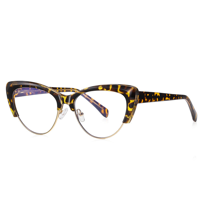 Winged Browline Cat Eye Blue Light Blocking Glasses in Amber Leopard Tortoiseshell