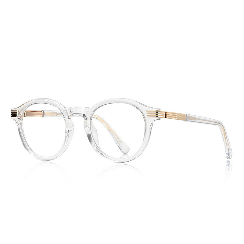 Fluted Hinge Round Blue Light Blocking Glasses in Crystal Clear & Gold