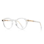 Fluted Hinge Round Blue Light Blocking Glasses in Crystal Clear & Gold