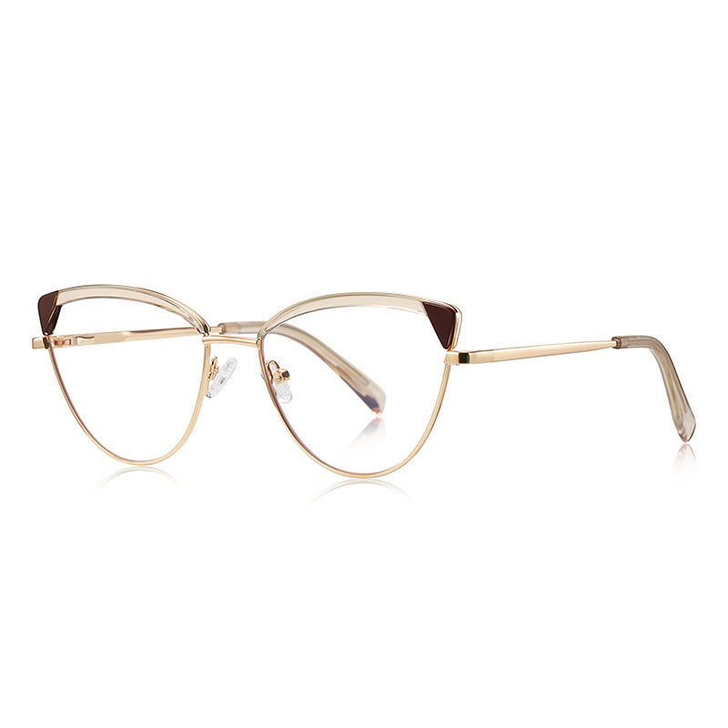 Contrast Wingtip Butterfly Blue Light Blocking Glasses in Gold with Tan Brow & Dark Brown Contrast Wingtips