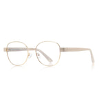 Dual Rivet Metal Panto Blue Light Blocking Glasses in Gold with Grey Bridge & Grey Rivet Endpieces