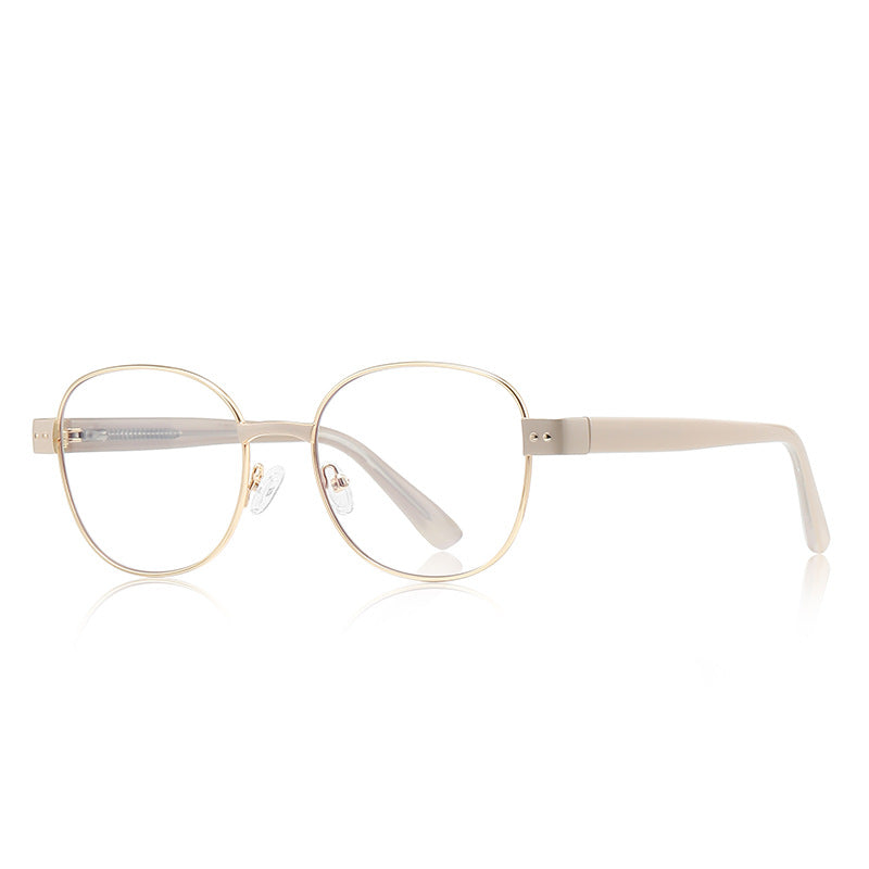 Dual Rivet Metal Panto Blue Light Blocking Glasses in Gold with Grey Bridge & Grey Rivet Endpieces