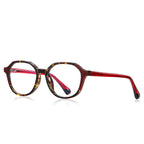 Dipped Tip Geometric Round Blue Light Blocking Glasses in Amber Tortoiseshell & Red