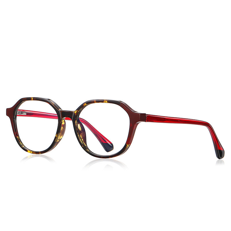 Dipped Tip Geometric Round Blue Light Blocking Glasses in Amber Tortoiseshell & Red