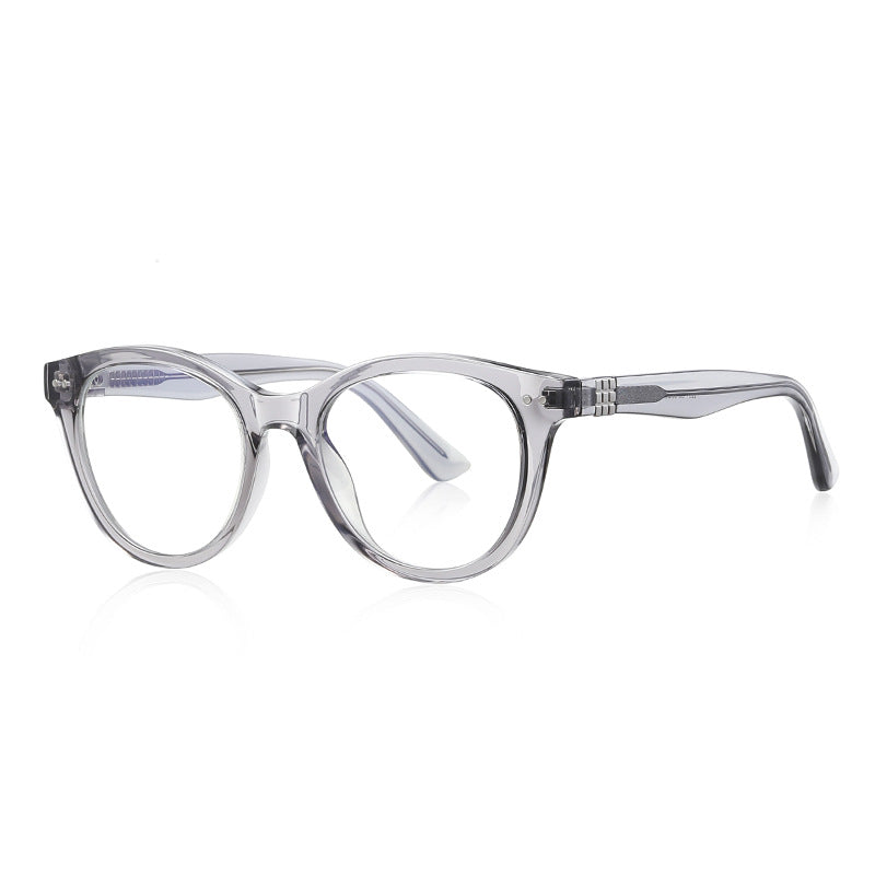 Ribbed Accent Round Blue Light Blocking Glasses in Smoke Grey & Silver