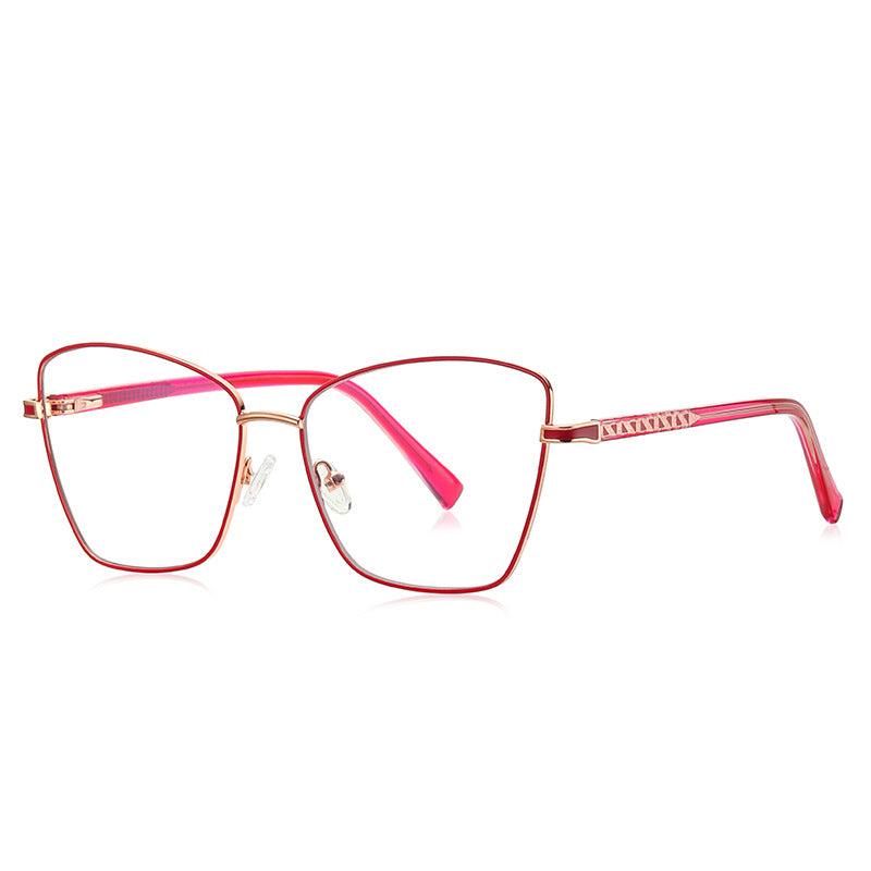 Fretwork Temple Butterfly Spring Hinge Blue Light Blocking Glasses in Coral Red with Gold Bridge