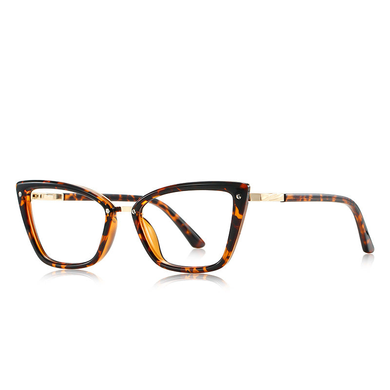 Winged Metal Bridge Cat Eye Blue Light Blocking Glasses in Amber Leopard Tortoiseshell