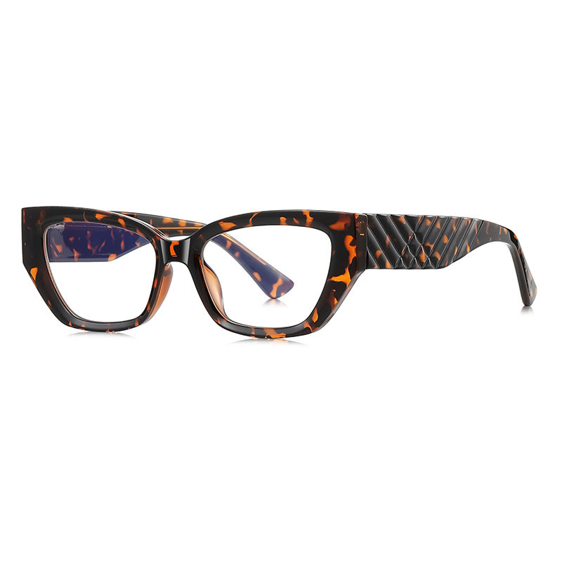 Chevron Quilted Cat Eye Blue Light Blocking Glasses in Amber Leopard Tortoiseshell