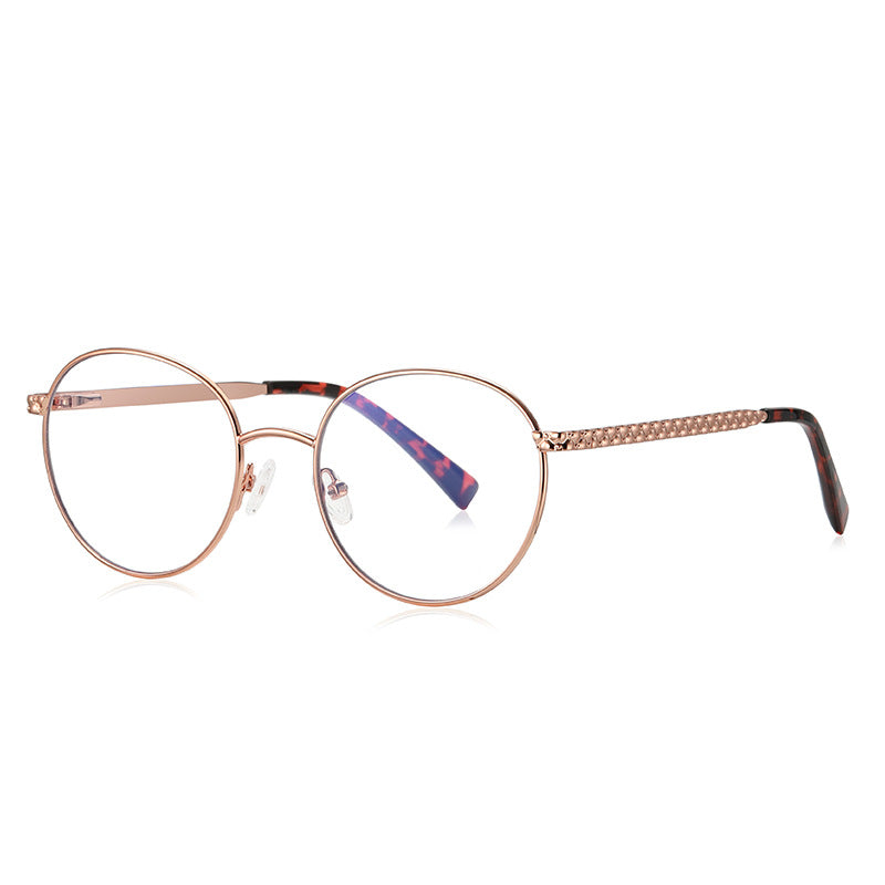Chain-Link Temple Round Blue Light Blocking Glasses in Rose Gold