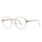 Fluted Hinge Metal Round Blue Light Blocking Glasses in Pale Gold with Cream Tips