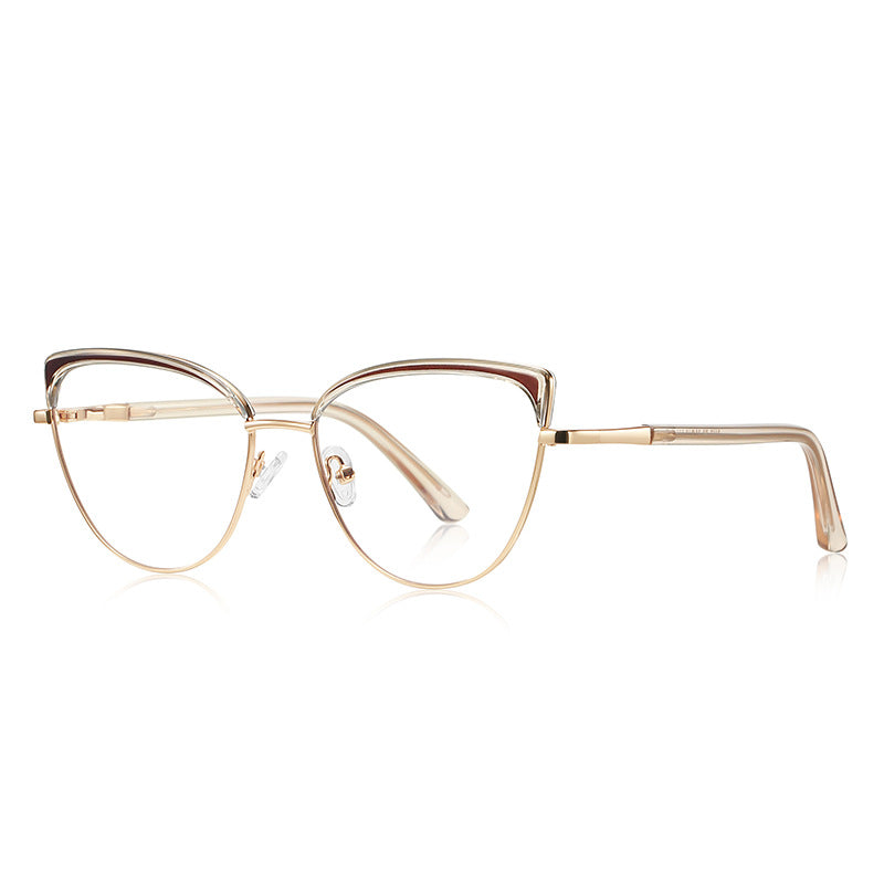 Brow Cap Metal Cat Eye Blue Light Blocking Glasses in Polished Gold and Amber Tortoise