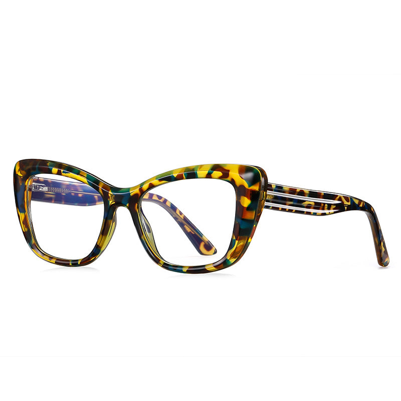 Fluted Temple Cat Eye Blue Light Blocking Glasses in Amber Emerald Tortoiseshell