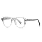Dual Rivet Crown Panto Blue Light Blocking Glasses in Translucent Smoke Grey