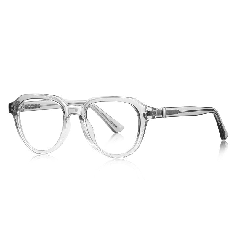 Dual Rivet Crown Panto Blue Light Blocking Glasses in Translucent Smoke Grey