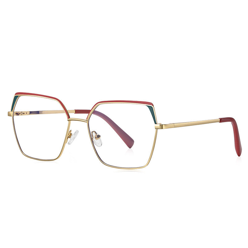 Colorblock Brow Butterfly Blue Light Blocking Glasses in Crimson Red & Emerald Green