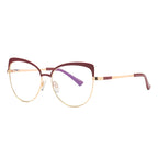 Sculpted Browline Butterfly Spring Hinge Blue Light Blocking Glasses in Polished Gold and Wine Burgundy