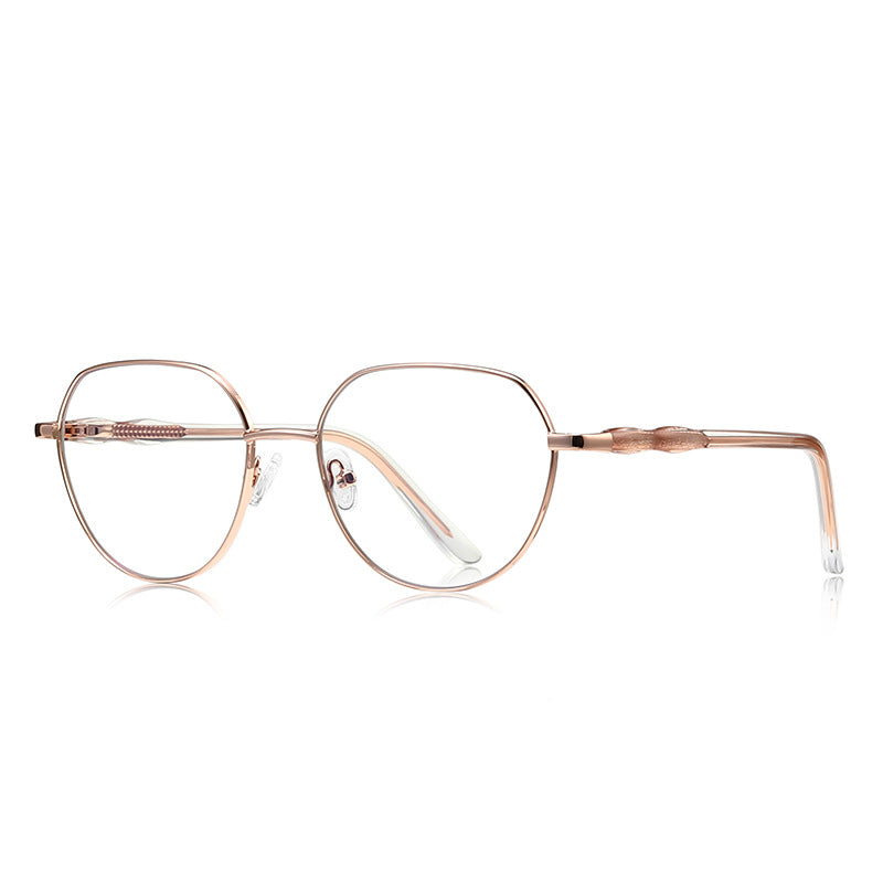 Bamboo Joint Geometric Round Blue Light Blocking Glasses in Rose Gold with Blush Pink Bamboo Temples