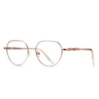 Bamboo Joint Geometric Round Blue Light Blocking Glasses in Rose Gold with Blush Pink Bamboo Temples
