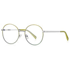 Enamel Rim Round Metal Blue Light Blocking Glasses in Silver & Lime Yellow Rim