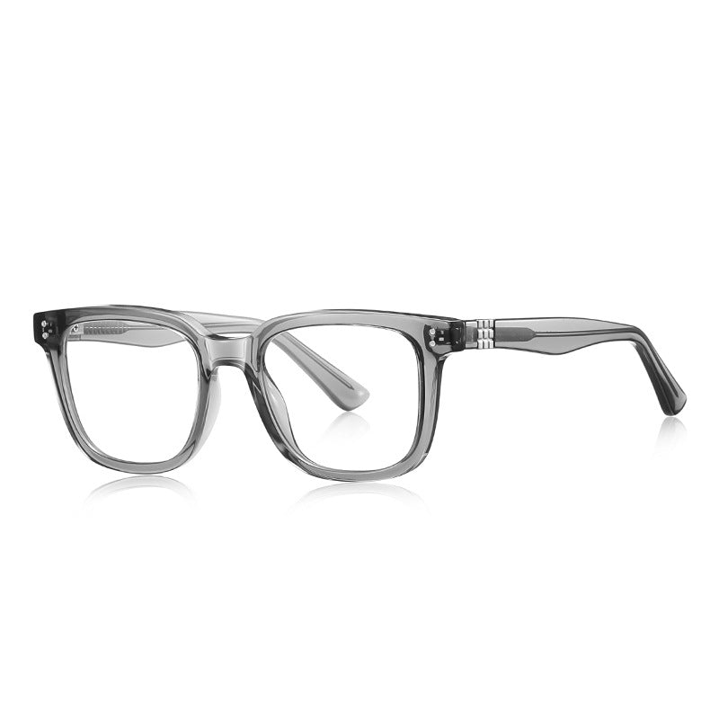 Ribbed Accent Square Blue Light Blocking Glasses in Smoke Grey