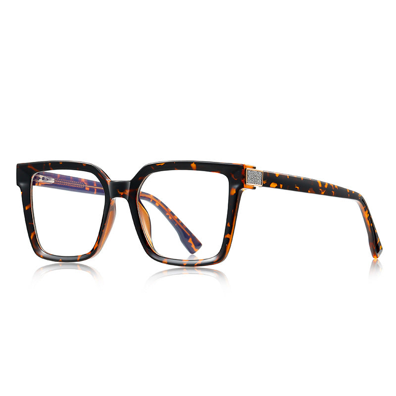 Pavé Hinge Square Blue Light Blocking Glasses in Amber Leopard Tortoiseshell